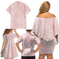 Polynesian Tiare Monstera Soft Pink Family Matching Off Shoulder Short Dress and Hawaiian Shirt Liquid Style LT01 - Polynesian Pride