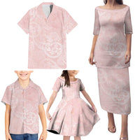 Polynesian Tiare Monstera Soft Pink Family Matching Puletasi and Hawaiian Shirt Liquid Style LT01 - Polynesian Pride