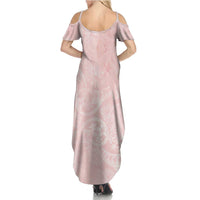 Polynesian Tiare Monstera Soft Pink Family Matching Summer Maxi Dress and Hawaiian Shirt Liquid Style LT01 - Polynesian Pride