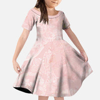Polynesian Tiare Monstera Soft Pink Family Matching Tank Maxi Dress and Hawaiian Shirt Liquid Style LT01 Daughter's Dress Pink - Polynesian Pride