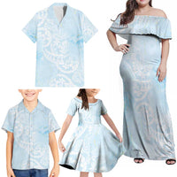 Polynesian Tiare Monstera Baby Blue Family Matching Off Shoulder Maxi Dress and Hawaiian Shirt Liquid Style LT01 - Polynesian Pride