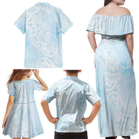 Polynesian Tiare Monstera Baby Blue Family Matching Off Shoulder Maxi Dress and Hawaiian Shirt Liquid Style LT01 - Polynesian Pride