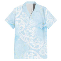 Polynesian Tiare Monstera Baby Blue Family Matching Off Shoulder Maxi Dress and Hawaiian Shirt Liquid Style LT01 Dad's Shirt - Short Sleeve Blue - Polynesian Pride