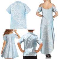 Polynesian Tiare Monstera Baby Blue Family Matching Summer Maxi Dress and Hawaiian Shirt Liquid Style LT01 - Polynesian Pride