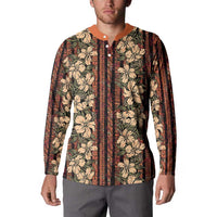 Hawaii Hibiscus Button Sweatshirt Retro Style - Polynesian Pride
