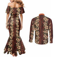 Hawaii Hibiscus Couples Matching Mermaid Dress and Long Sleeve Button Shirt Retro Style - Polynesian Pride
