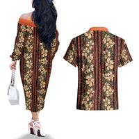 Hawaii Hibiscus Couples Matching Off The Shoulder Long Sleeve Dress and Hawaiian Shirt Retro Style LT01 - Polynesian Pride