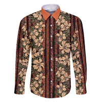 Hawaii Hibiscus Family Matching Off The Shoulder Long Sleeve Dress and Hawaiian Shirt Retro Style LT01 Dad's Shirt - Long Sleeve Brown - Polynesian Pride