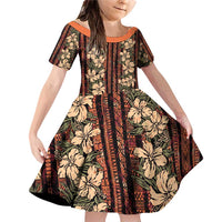 Hawaii Hibiscus Family Matching Off Shoulder Short Dress and Hawaiian Shirt Retro Style LT01 Daughter's Dress Brown - Polynesian Pride