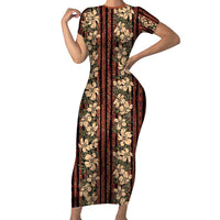 Hawaii Hibiscus Family Matching Short Sleeve Bodycon Dress and Hawaiian Shirt Retro Style LT01 Mom's Dress Brown - Polynesian Pride