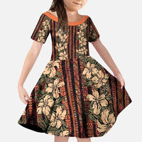 Hawaii Hibiscus Family Matching Tank Maxi Dress and Hawaiian Shirt Retro Style LT01 Daughter's Dress Brown - Polynesian Pride