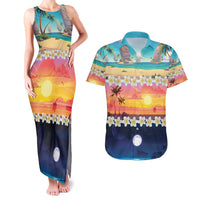 Hawaii Beach Landscape Time-Lapse Couples Matching Tank Maxi Dress and Hawaiian Shirt Tropical Plumeria Flowers LT01 Multicolor - Polynesian Pride