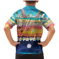Hawaii Beach Landscape Time-Lapse Family Matching Mermaid Dress and Hawaiian Shirt Tropical Plumeria Flowers LT01 - Polynesian Pride