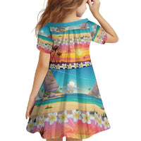Hawaii Beach Landscape Time-Lapse Family Matching Off Shoulder Maxi Dress and Hawaiian Shirt Tropical Plumeria Flowers LT01 - Polynesian Pride