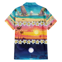 Hawaii Beach Landscape Time-Lapse Family Matching Off Shoulder Maxi Dress and Hawaiian Shirt Tropical Plumeria Flowers LT01 - Polynesian Pride
