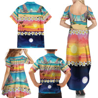Hawaii Beach Landscape Time-Lapse Family Matching Summer Maxi Dress and Hawaiian Shirt Tropical Plumeria Flowers LT01 - Polynesian Pride