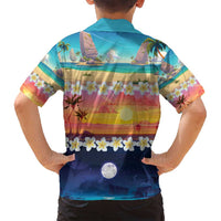 Hawaii Beach Landscape Time-Lapse Family Matching Tank Maxi Dress and Hawaiian Shirt Tropical Plumeria Flowers LT01 - Polynesian Pride