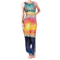 Hawaii Beach Landscape Time-Lapse Family Matching Tank Maxi Dress and Hawaiian Shirt Tropical Plumeria Flowers LT01 Mom's Dress Multicolor - Polynesian Pride