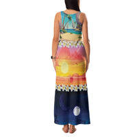Hawaii Beach Landscape Time-Lapse Family Matching Tank Maxi Dress and Hawaiian Shirt Tropical Plumeria Flowers LT01 - Polynesian Pride
