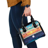Hawaii Beach Landscape Time-Lapse Shoulder Handbag Tropical Plumeria Flowers - Polynesian Pride