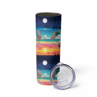 Hawaii Beach Landscape Time-Lapse Skinny Tumbler Tropical Plumeria Flowers LT01 - Polynesian Pride