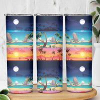 Hawaii Beach Landscape Time-Lapse Skinny Tumbler Tropical Plumeria Flowers LT01 - Polynesian Pride