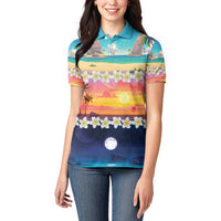 Hawaii Beach Landscape Time-Lapse Women Polo Shirt Tropical Plumeria Flowers LT01 - Polynesian Pride
