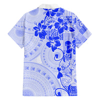 Fiji Masi With Hibiscus Tapa Tribal Family Matching Short Sleeve Bodycon Dress and Hawaiian Shirt Blue Pastel LT01 - Polynesian Pride