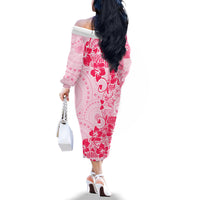 Fiji Masi With Hibiscus Tapa Tribal Family Matching Off Shoulder Long Sleeve Dress and Hawaiian Shirt Pink Pastel LT01 - Polynesian Pride