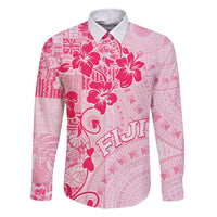 Fiji Masi With Hibiscus Tapa Tribal Family Matching Summer Maxi Dress and Hawaiian Shirt Pink Pastel LT01 Dad's Shirt - Long Sleeve Pink - Polynesian Pride