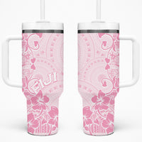 Fiji Masi With Hibiscus Tapa Tribal Tumbler With Handle Pink Pastel