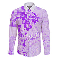 Fiji Masi With Hibiscus Tapa Tribal Family Matching Short Sleeve Bodycon Dress and Hawaiian Shirt Purple Pastel LT01 Dad's Shirt - Long Sleeve Purple - Polynesian Pride
