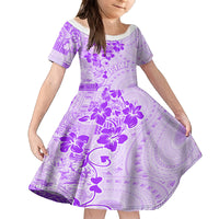 Fiji Masi With Hibiscus Tapa Tribal Kid Short Sleeve Dress Purple Pastel LT01 KID Purple - Polynesian Pride