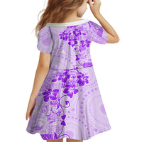 Fiji Masi With Hibiscus Tapa Tribal Kid Short Sleeve Dress Purple Pastel LT01 - Polynesian Pride