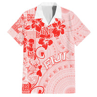 Fiji Masi With Hibiscus Tapa Tribal Family Matching Tank Maxi Dress and Hawaiian Shirt Red Pastel LT01 Dad's Shirt - Short Sleeve Red - Polynesian Pride