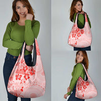 Fiji Masi With Hibiscus Tapa Tribal Grocery Bag Red Pastel