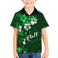 Fiji Masi Family Matching Tank Maxi Dress and Hawaiian Shirt Fijian Hibiscus Tapa Green Version LT01 Son's Shirt Green - Polynesian Pride