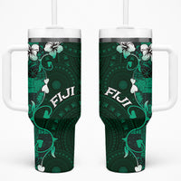 Fiji Masi Tumbler With Handle Fijian Hibiscus Tapa Green Version