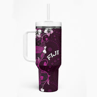 Fiji Masi Tumbler With Handle Fijian Hibiscus Tapa Purple Version