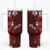 Fiji Masi Tumbler With Handle Fijian Hibiscus Tapa Red Version