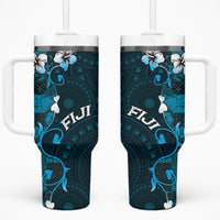 Fiji Masi Tumbler With Handle Fijian Hibiscus Tapa Sky Blue Version