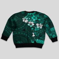 Fiji Masi Kid Ugly Christmas Sweater Fijian Hibiscus Tapa Turquoise Version LT01 - Polynesian Pride