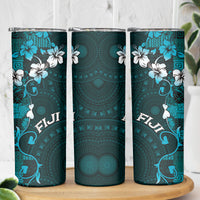 Fiji Masi Skinny Tumbler Fijian Hibiscus Tapa Turquoise Version LT01 - Polynesian Pride