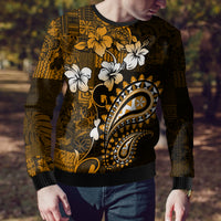 Fiji Masi Paisley With Hibiscus Tapa Ugly Christmas Sweater Gold Version LT01 - Polynesian Pride