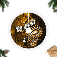 Fiji Masi Paisley With Hibiscus Tapa Tree Skirt Gold Version LT01 Fringed Tree Skirts Gold - Polynesian Pride