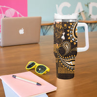 Fiji Masi Paisley With Hibiscus Tapa Tumbler With Handle Gold Version