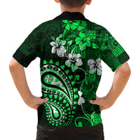 Fiji Masi Paisley With Hibiscus Tapa Family Matching Puletasi Dress and Hawaiian Shirt Green Version LT01 - Polynesian Pride
