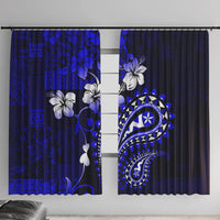 Fiji Masi Paisley With Hibiscus Tapa Window Curtain Navy Blue Version LT01 With Hooks Blue - Polynesian Pride