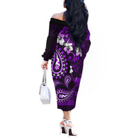 Fiji Masi Paisley Off The Shoulder Long Sleeve Dress Fijian Hibiscus Tapa Purple Version LT01 - Polynesian Pride