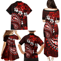 Fiji Masi Paisley Family Matching Puletasi Dress and Hawaiian Shirt Fijian Hibiscus Tapa Red Version LT01 - Polynesian Pride